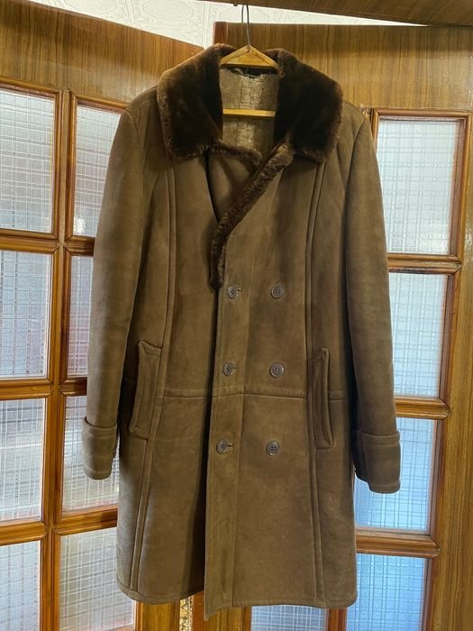Homme Manteau en Peau de Mouton Rétro Marron 42