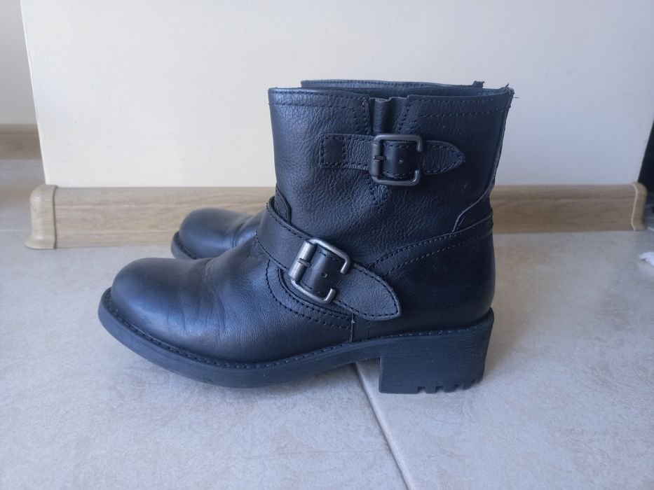Damen Schwarze Stiefel Leder 36