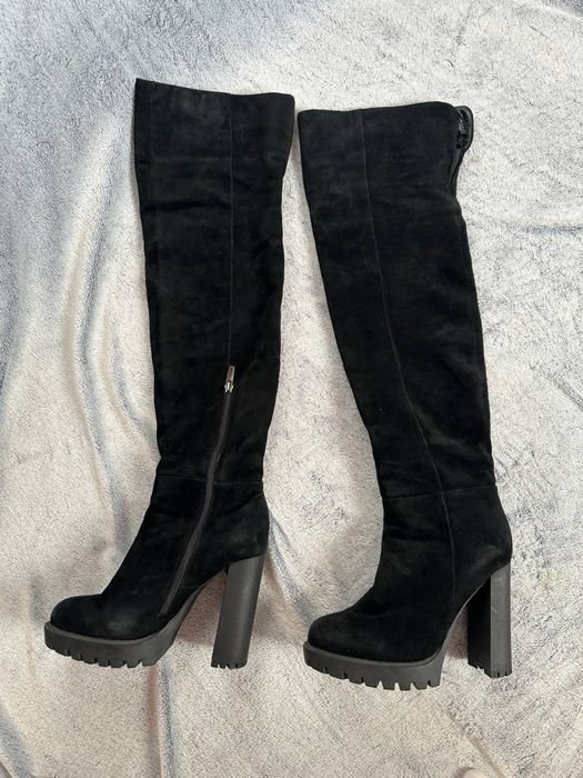 Damen Kniehohe Stiefel Wildleder Schwarz 40