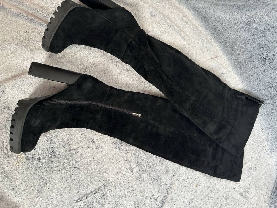 Damen Kniehohe Stiefel Wildleder Schwarz 40