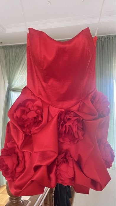 Damen Kleid Rot Satin 36