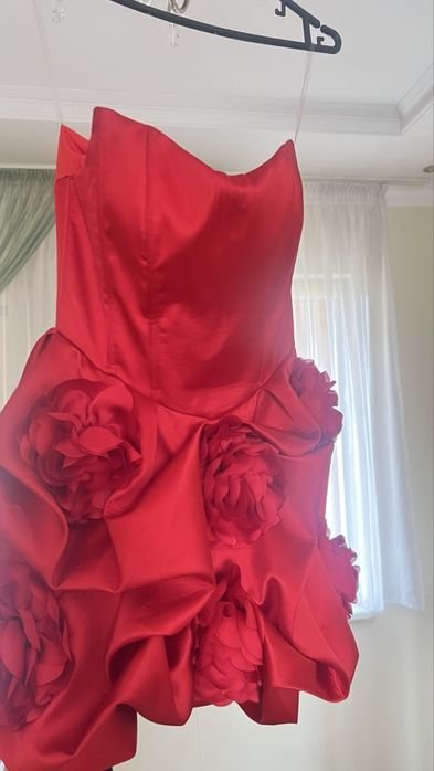 Damen Kleid Rot Satin 36