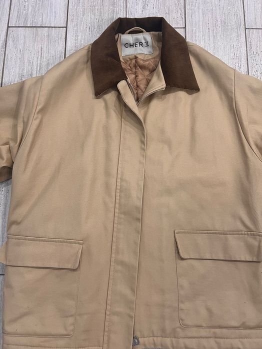 Men Jacket Beige Corduroy Collar