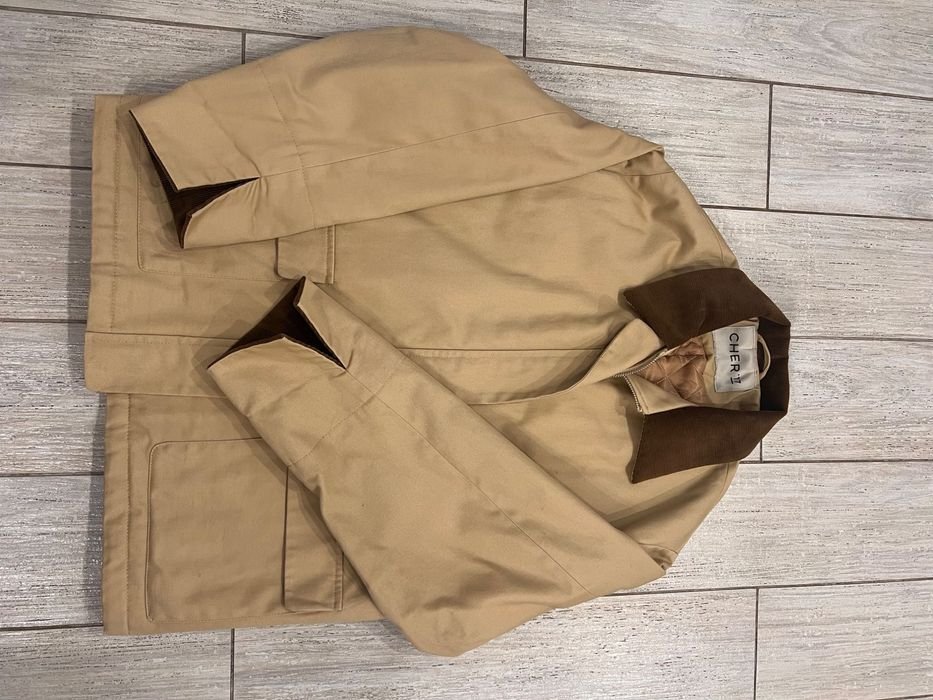 Men Jacket Beige Corduroy Collar