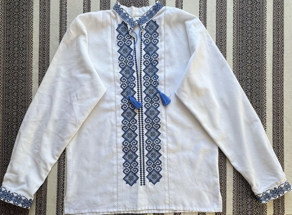 Herren Bestickte Bluse Marine Baumwolle 40