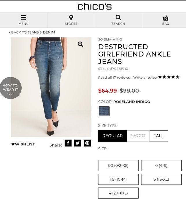 Damen Chico's Jeans Marineblau 38