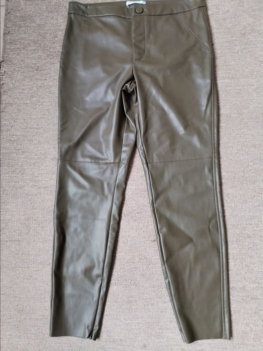 Women Eco Leather Leggings Dark Olive 30