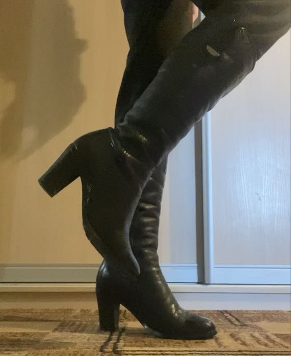 Women Winter Boots Heels Black Leather 40