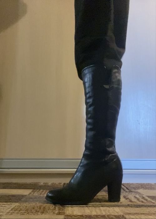 Women Winter Boots Heels Black Leather 40