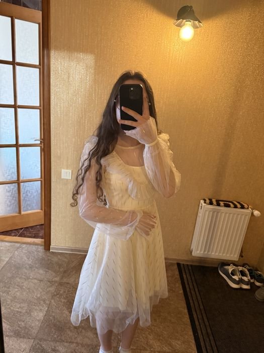 Damen Kleid Beige Seide 34