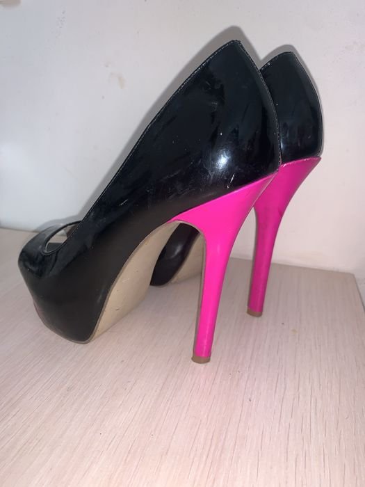 Damen High Heels Schwarz mit Rosa Absatz 36.5