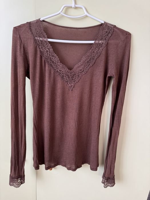 Damen Tezenis Langarmshirt Braun Spitze L