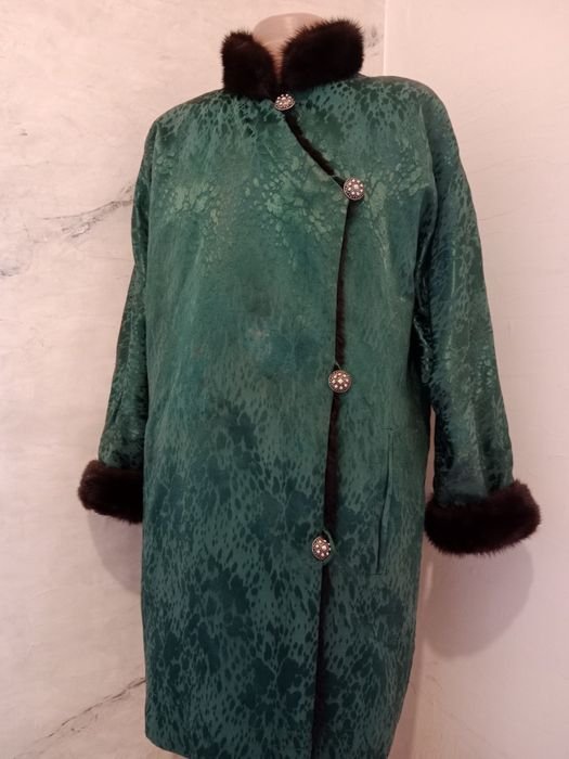 Femme Yves Saint Laurent Manteau Vert Fourrure