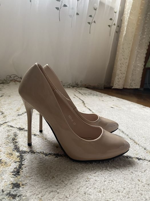 Women Heels Beige Faux Leather 40