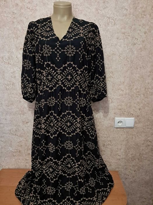 Damen Kleid Schwarz Baumwolle 44