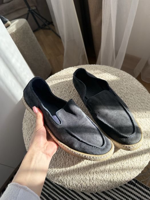 Uomo Loro Piana Mocassini Blu Camoscio 42