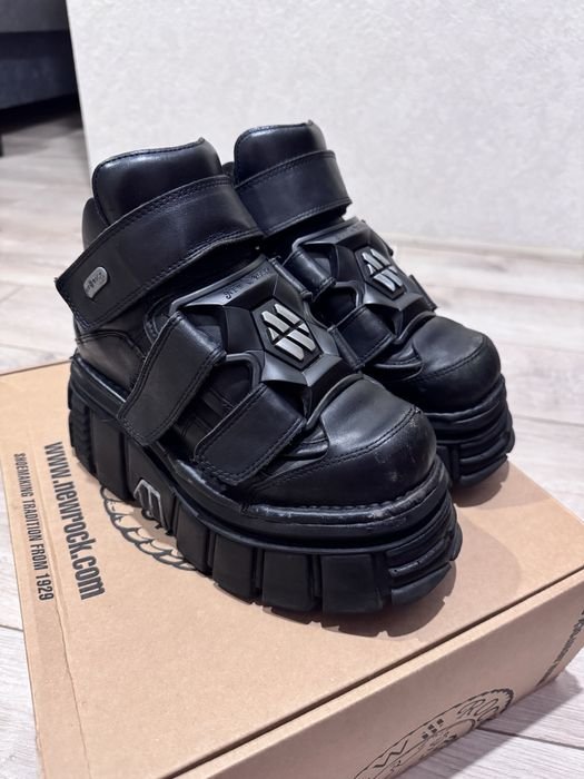 Men New Rock Boots Black Leather 36