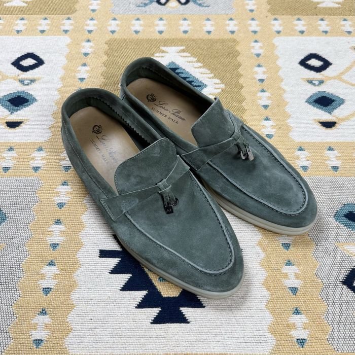 Uomo Loro Piana Mocassini Verde Camoscio 40