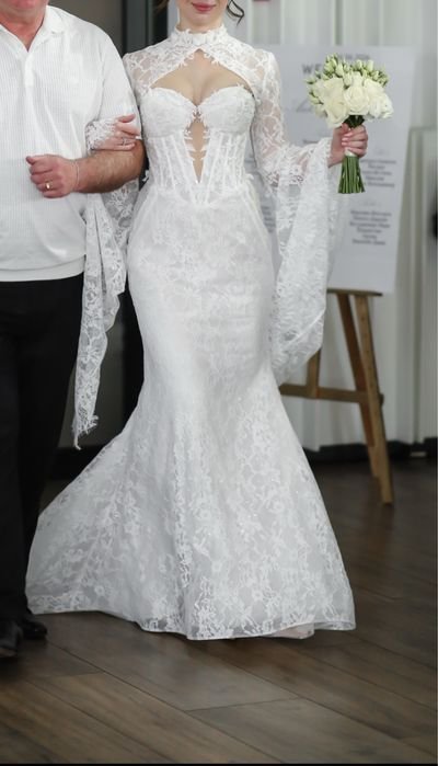 Donna Abito da Sposa Bianco Pizzo 36 / S / 44