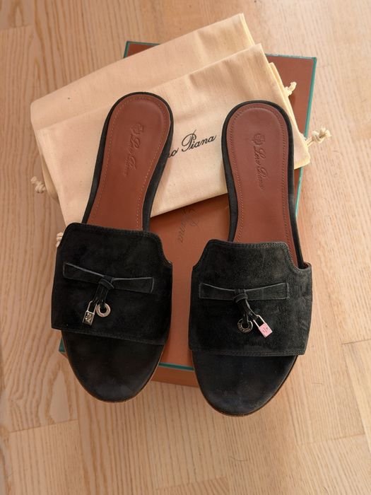 Femme Loro Piana Sandales Bleu Marine Suède 39.5