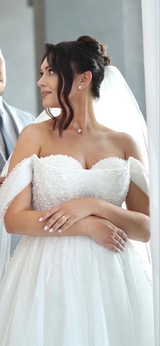 Damen Hochzeitskleid Elfenbein Tüll 38 / M / 46