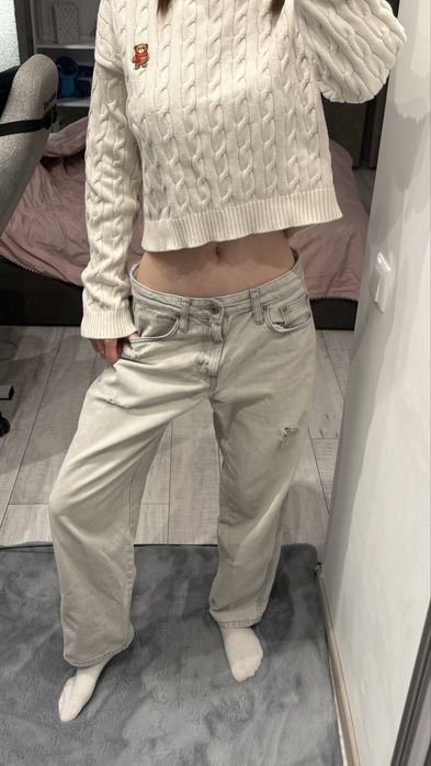 Damen Pull and Bear Jeans Grau 
