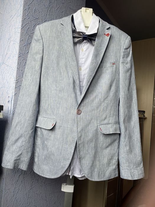 Homme BLAZER Costume Gris Lin 50