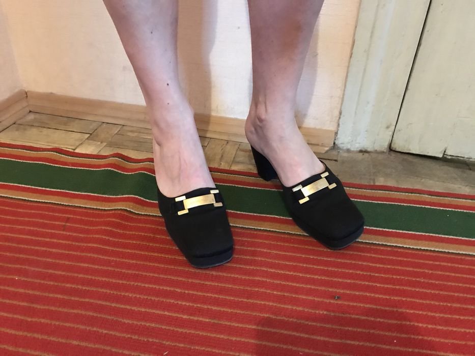 Women Sergio Rossi Heeled Slippers Black Textile