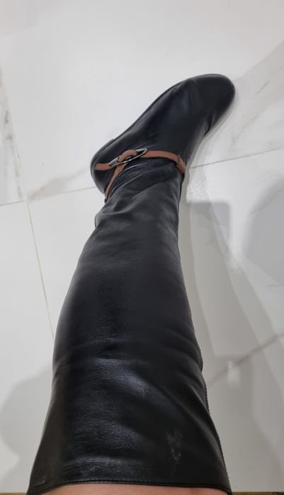 Женские Zara Ботфорты Чёрные Кожа 39