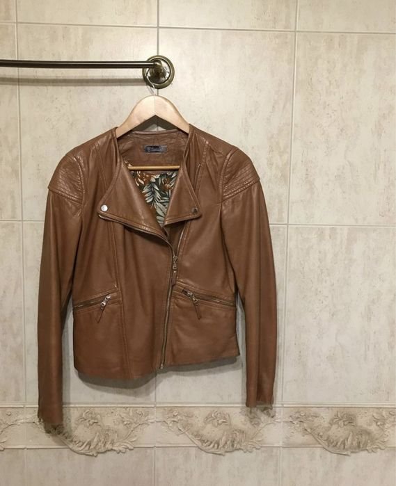 Donna Massimo Dutti Giacca Biker Nera Pelle 36