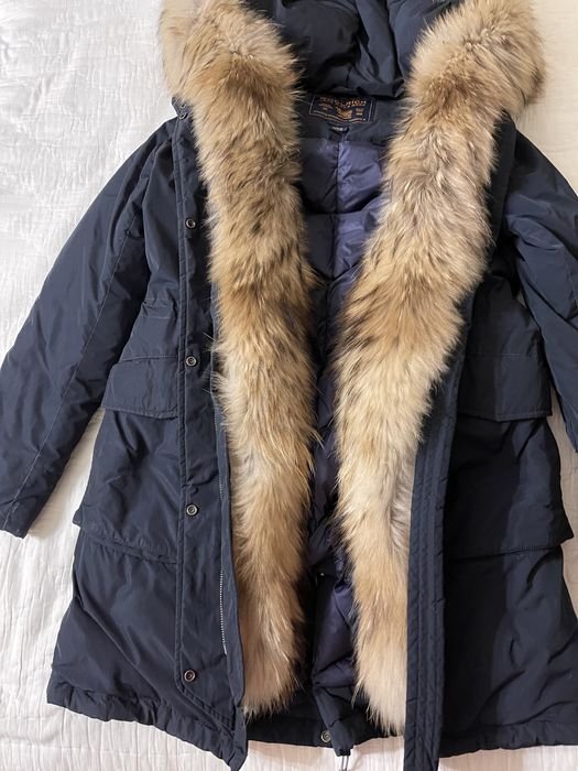 Damen Woolrich Winterjacke Dunkelblau Naturfell M