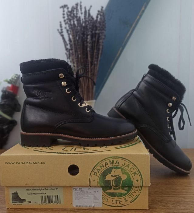 Женские Panama Jack Ботинки Чёрные Кожа 38