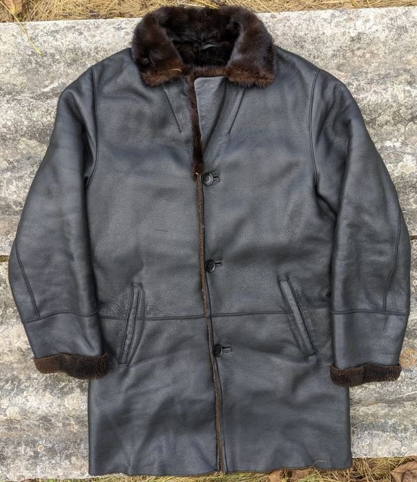 Мужской Дублёнка Чёрный Кожа 34