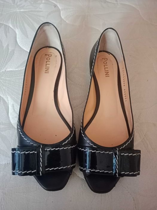 Women Heels Black Leather 39