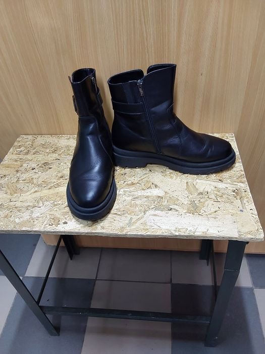 Женские Кожаные Сапоги Чёрные 41