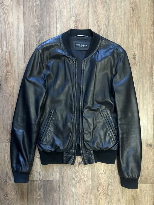 Men Dolce Gabbana Bomber Black Leather 38