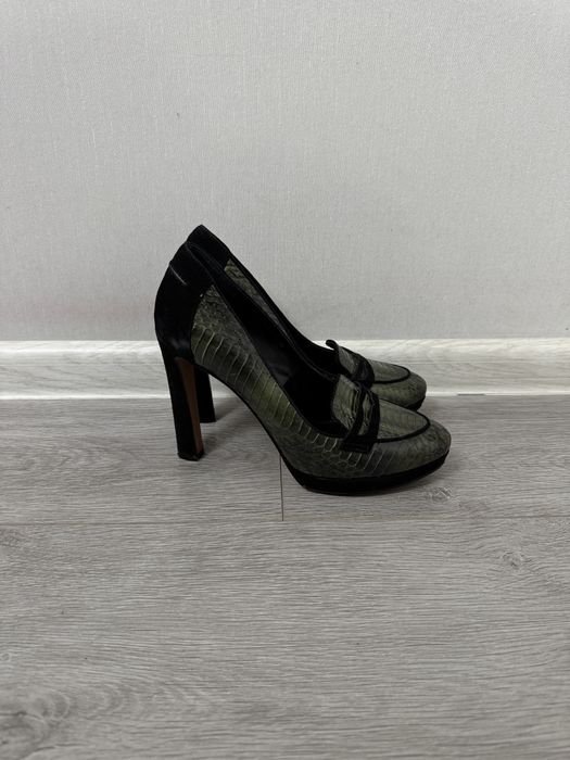 Women Heels Green Leather 39