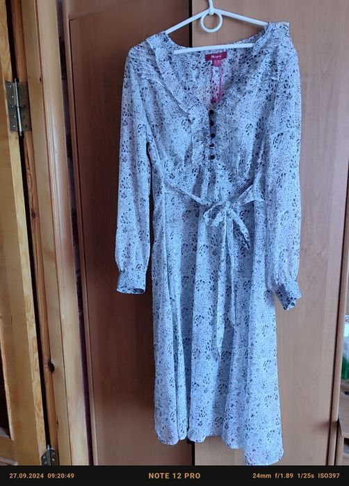 Femme Monsoon Robe Grise Soie 40