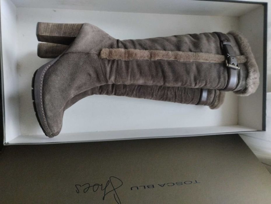 Donna Tosca Blu Stivali Invernali Alti Grigi Suede