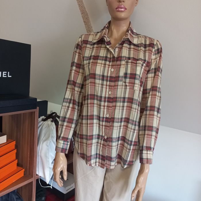 Женская Isabel Marant Сорочка В клетку Хлопок Лен