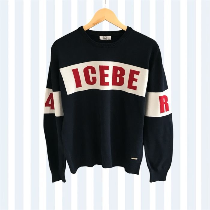 Uomo Iceberg Maglione Blu Navy Cotone 40