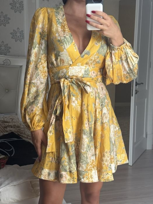 Женский Zimmermann Платье Жёлтый Лён 36