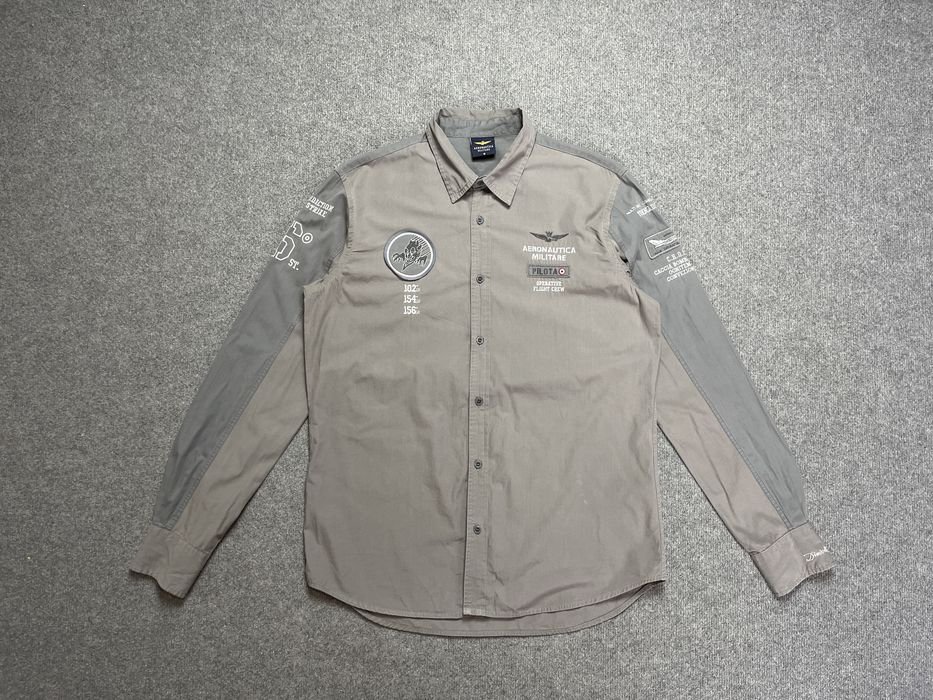 Мужской Aeronautica Militare Сорочка Серая Хлопок