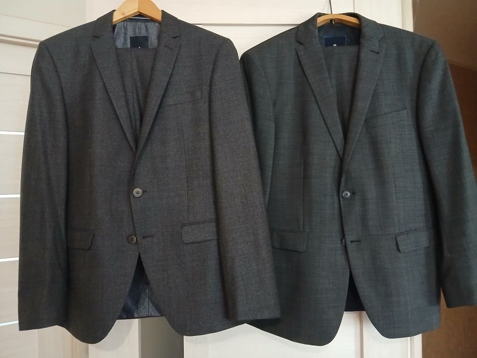 Мужской Классический Костюм Серый Шерсть 40