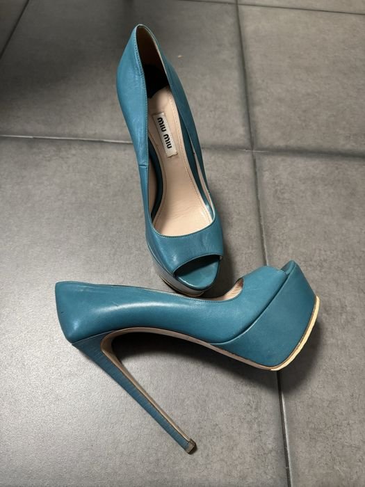 Women Miu Miu Heels Navy Leather 38