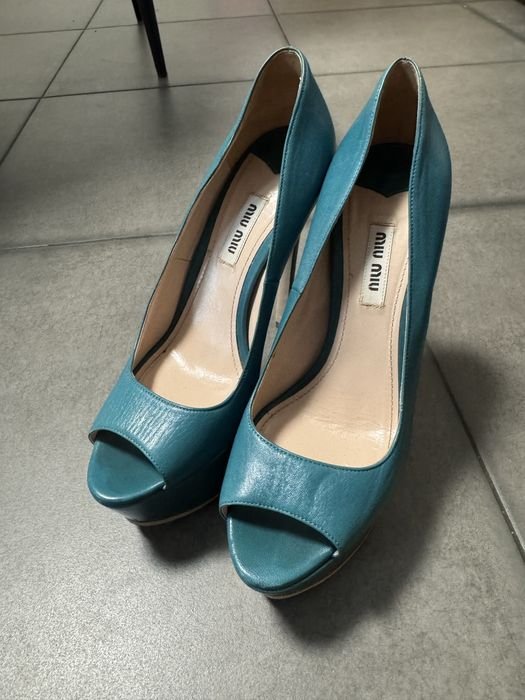 Women Miu Miu Heels Navy Leather 38