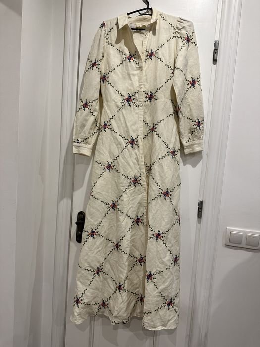 Женское Sezane Платье Бежевое Лен XS-S