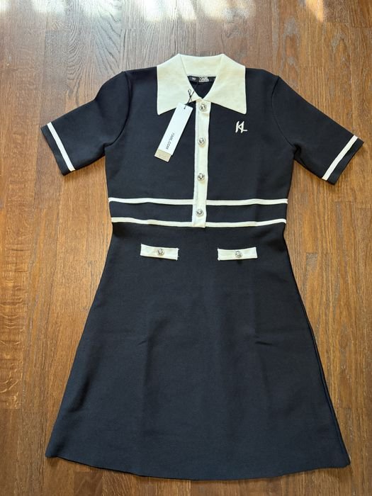 Damen Karl Lagerfeld Kleid Schwarz Baumwolle M