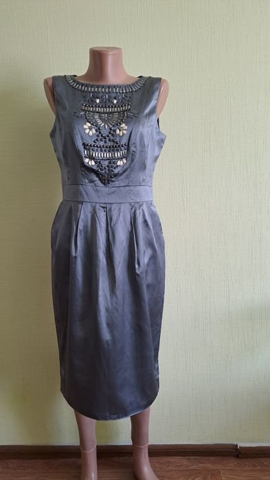 Femme Monsoon Robe Grise Soie 38