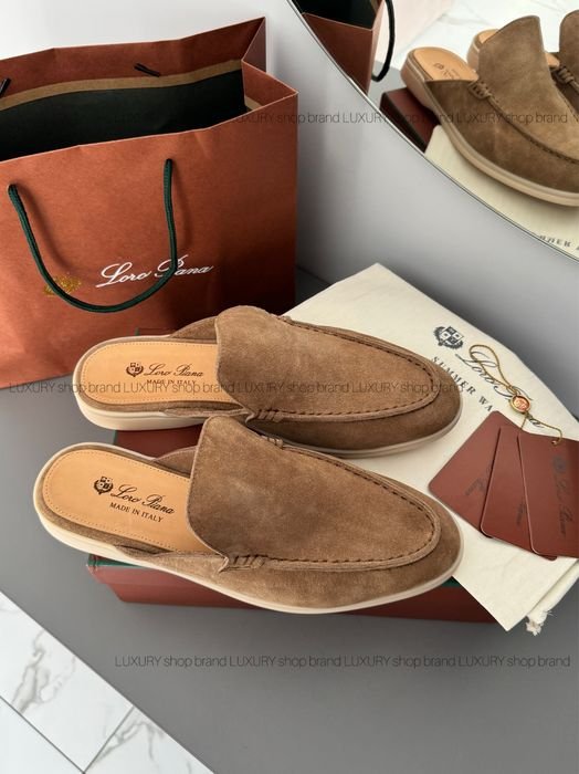 Herren Loro Piana Slipper Braun Wildleder 45